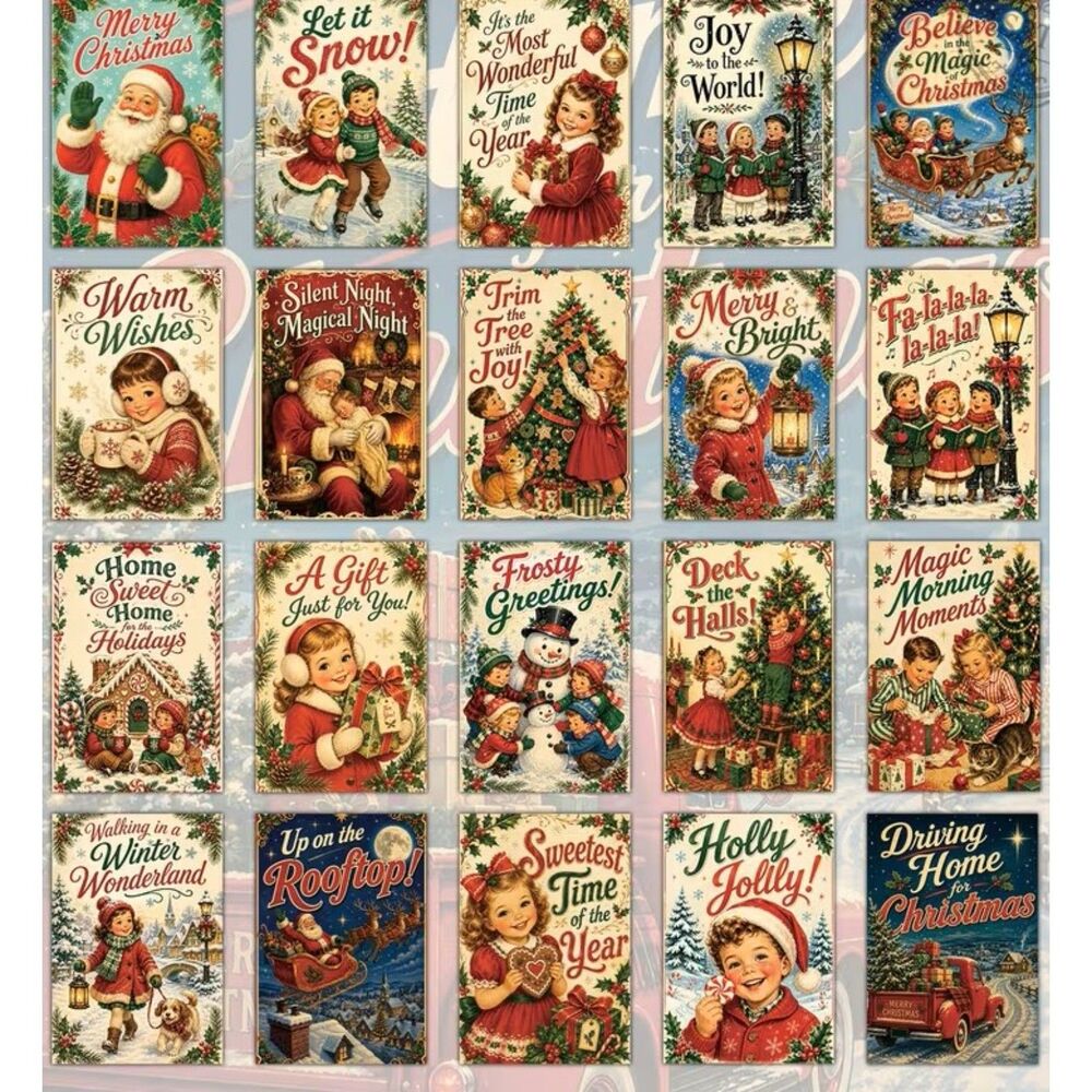 20 Vintage Style Christmas Postcards 4x6 Retro Holiday Santa Scrapbooking Cards